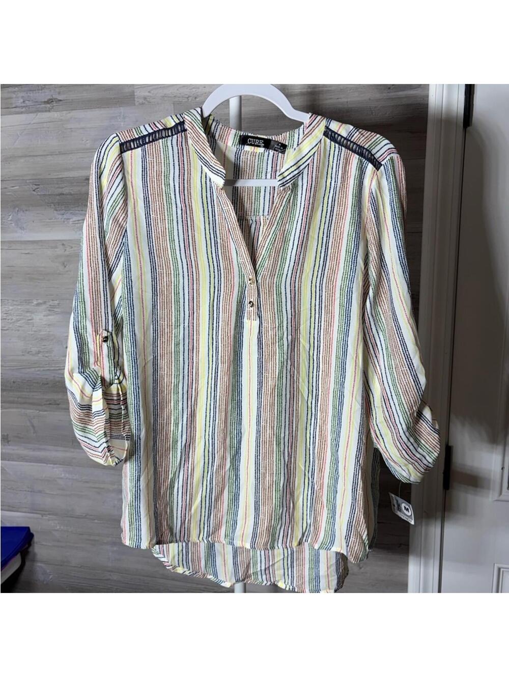 CURE. Women's Medium Multicolor Striped Long Sleeve Blouse 989